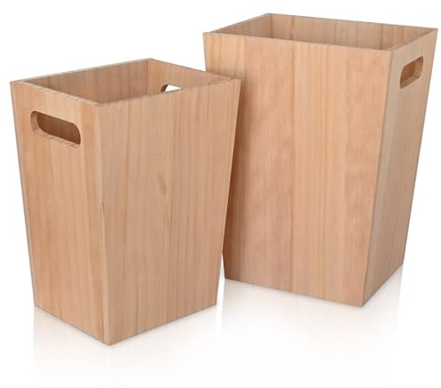Whemyreat Papelera de madera auténtica, 2 unidades, estilo rústico, para oficina, baño, sala de estar, dormitorio y más, no requiere montaje (natural)