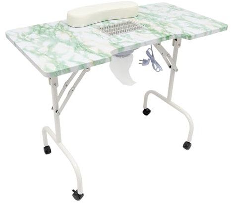 WooDerson Maniküretisch 95x48x72.5cm Mit Absaugung Nageltisch Nageltisch Klappbar Mit Rollen Tragfähigkeit 30kg, 5.5kw Reines Kupfer Bürstenloser Motor, 2800RPM (Weiß+Grün)