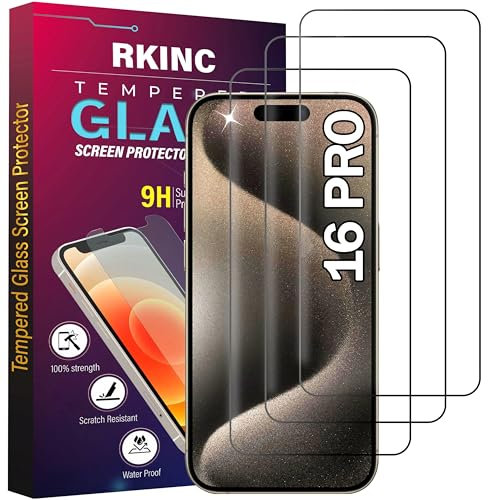 RKINC 3 Stück, Panzerglas Schutz Glas für iPhone 16 Pro, Panzer HD Displayschutzfolie, 0,33 mm kratzfest, splitterfrei, blasenfrei, lebenslangeGarantie