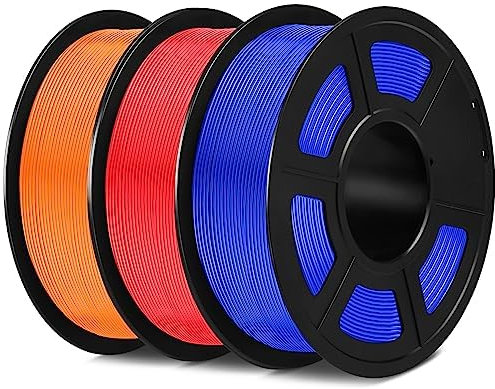SUNLU PLA Filament 1.75mm,Sauber Gewickelt 3D Drucker Filament PLA 1.75mm,Maßgenauigkeit +/- 0,02mm, 1KG Spule 3D Filament, 3 Pack,Kompatibel Mit den Meisten 3D Drucker,PLA Blau+Rot+Orange