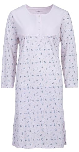Zeitlos Nachthemd Damen Langarm Zweigen Knöpfe M-6XL Knopfleiste Schlafshirt, Farbe:rosa, Größe:L