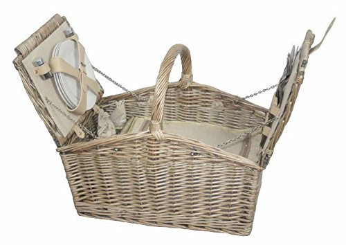 Red Hamper FH021 Deluxe Picknickkorb aus Weide im Retro-Stil mit Doppeldeckel für 4 Personen