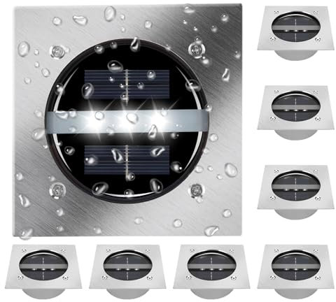 TOSHIN 8 Stück Solar Bodenleuchten Solarleuchte für Außen, 3 LED Solarlampen für Garten, Rasen, Gehweg, Patio, Auffahrt, Wasserdichte Gartendekoration Lampe, Kalteweiß, Eckig
