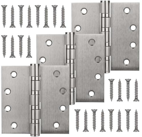 3 Stück 10,2 cm Kugellager Türscharniere mit quadratischen Ecken, Edelstahl, silberfarben, robuste Scharniere mit 3 mm Dicke