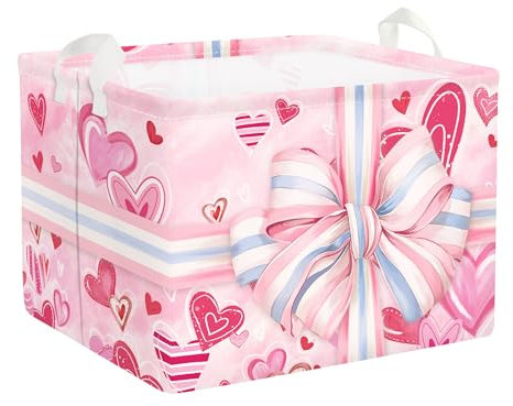 Clastyle Muttertag Farbband Schleife Kinder Wäschekorb mit Henkel Faltbar Kleidung Spielzeug Aufbewahrungskorb Mädchen Aufbewahrungsbox für Babyzimmer Bad, Rosa, 40 * 30 * 30 cm