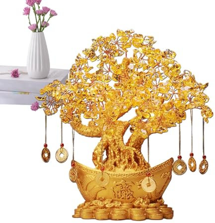 Crystal Money Tree - Feng Shui Prosperity Tree, Handmade Gemstones Tree | Wealth Attraction Bonsai Tree, Prosperity Fortune Traditional Chinese Feng Shui Decor, Shiny Crystal Good Luck Pot, New Year