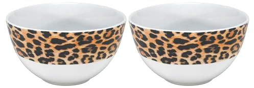 Home4You Müslischalen 2er Set - Weiß - Braun - Schwarz - Porzellan - Ø 14 cm - Leopardenmuster