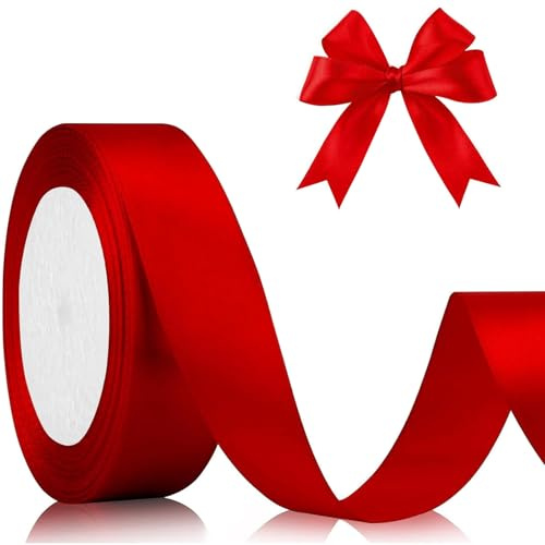 22M Ribbon for Gift Wrapping,20mm Wide Red Ribbon, Thick Fabric Gift Wrap Ribbons for Crafting,Halloween & Christmas,Wedding & Valentine's Day Decoration