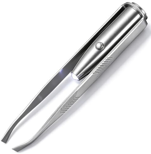 HAPINARY Pinzette Mit Licht, Beleuchtete Augenbrauenpinzette FüR Frauen | Edelstahl, 8.80 X 1.60 X 0.80 Cm, Led-Licht Mit Druckknopf, 1 X Augenbrauenpinzette, Mit Integriertem Led
