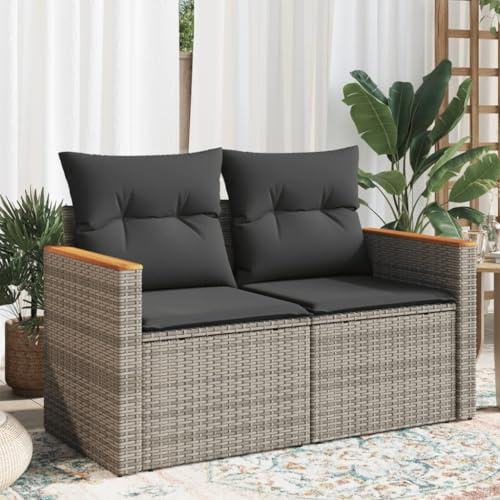 Teenpull Gartensofa 2-Sitzer Grau aus robustem Poly Rattan, 124 cm breit, mit bequemen Kissen, UV-beständig, ideal für Terrasse und Balkon, pflegeleicht