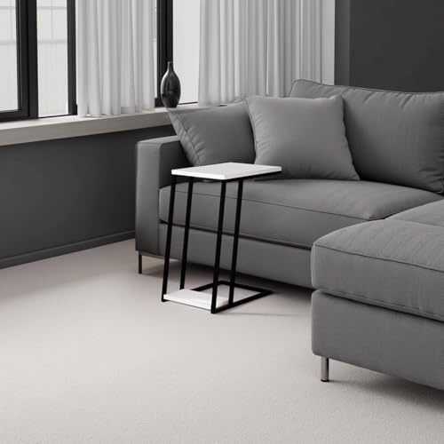 FWStyle 2 Tier Modern White Sofa/End Table – C-Shaped Side Table with Scratch-Resistant Melamine Top & Metal Frame – Small Coffee Table for Living Room, Sofa Side or Bedside