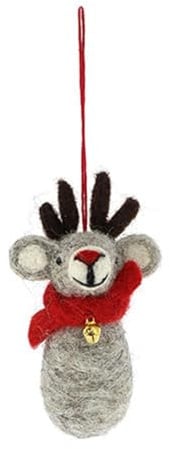 GLOBO Fair Trade Partner Filz Anhänger hangemachter Christbaumschmuck aus Wollfilz Deko Figur Weihnachten Ornament - Handmade in Nepal (Elch hellgrau)