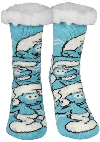 United Labels Die Schlümpfe Hüttensocken - Haussocken für Damen Kuschelsocken Flauschige Wintersocken warme Frauen Socken Blau