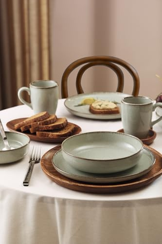 Kütahya Porselen Moderna, set di stoviglie in porcellana 16 pezzi per 4 persone – Servizio da tavola moderno in porcellana verde, stile scandinavo minimalista, piatti piani 24 cm, piatti fondi 20 cm
