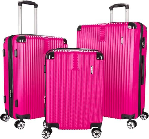 BRUBAKER Kofferset London - 3 teiliges Reisekoffer Set inklusive Handgepäck - Hartschalen Koffer mit Zahlenschloss, 4 Rollen und Komfort Tragegriffen - ABS Trolleys (M, L, XL - Pink)
