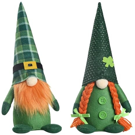 HMYCL 2 Pack St Patricks Day Gnomes Plush Doll Decor, Irish Green Leprechaun Lucky Clover Shamrocks Dwarf Figurine Mr & Mrs Elderly Couple Ornaments for Home Table Party Decorations