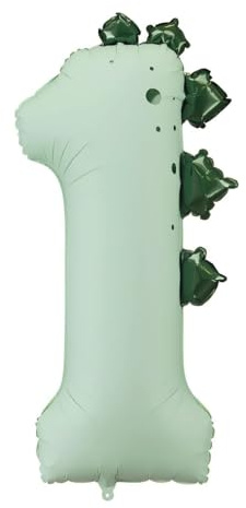 Gleemix Dino Zahlen Luftballon 1 Jahre, XXL Dino Luftballon 1. Geburtstag | Große Grüne Folienballon 1, Ballon Zahl Deko, 96 x 47 cm, Luftballon 1 für Baby Party, Dino Party, Geburtstagdeko