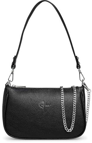 Caspar Leder Umhängetasche Damen Schultertasche Echtleder Crossbody Bag mittelgroß Handtasche mit Schultergurt und Kettenriemen - PREMIUM LINE - Modell No.850 - Made in Italy