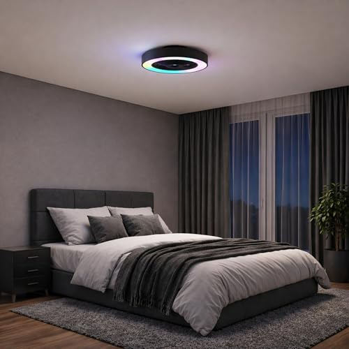 Lightbox LED-Deckenleuchte mit Ventilator, Ø49 cm, 4700 Lumen, 2700-6500 | LED-Deckenleuchte mit Ventilator, Ø49 cm, 4700 Lumen, 2700-6500 Kelvin, dimmbar, CCT und IC RGB Licht, Ventilator mit Vor