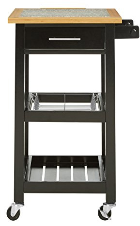 Premier Housewares Kitchen Trolley, Granite Top, Pinewood Frame, Black, 50 x 54 x 92 cm