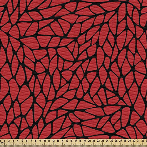 ABAKUHAUS Rot und Schwarz Gewebe als Meterware, Abstraktes Gitter, Schön Gewebten Stoff für Polster und Wohnaccessoires, 1M (148x100cm), Schwarz Rot