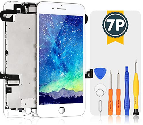 Bokman LCD Pantalla para iPhone 7 Plus Reemplazo de Pantalla LCD con Cámara Frontal, Sensor Flex, Altavoz Auricular y Herramientas de Reparación(Blanco)