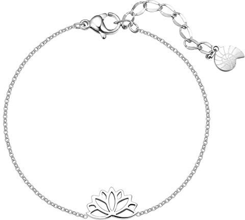 Happiness Boutique Damen Lotus Armband in Gold - Rosegold, Silber | Filigrane Armkette mit Lotusblume Anhänger | Edelstahlschmuck