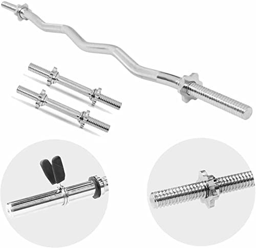 GORILLA SPORTS® Hantelstangen Set - SZ Curlstange 120cm, Kurzhantelstangen 35cm, Sternverschlüssen/Federverschlüssen, Ø 30mm, gerändelte Griffe, aus Chrom, Silber/Schwarz - Hantelset, Langhantelstange