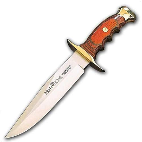Muela Cuchillo de Caza BW-18L con Hoja de Acero Inoxidable MoVa de 18 cm y empuñadura de Madera de Coral para Caza, Pesca, Supervivencia y Bushcraft + Portabotellas de Regalo