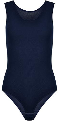 Evoni Damenbody l Damen Overall Bodysuit mit Rundhals l breite Träger l Verschluß-Haken l Unterzieh-Body mit optimaler Passform l sportlicher Damen-Body S Dunkelblau