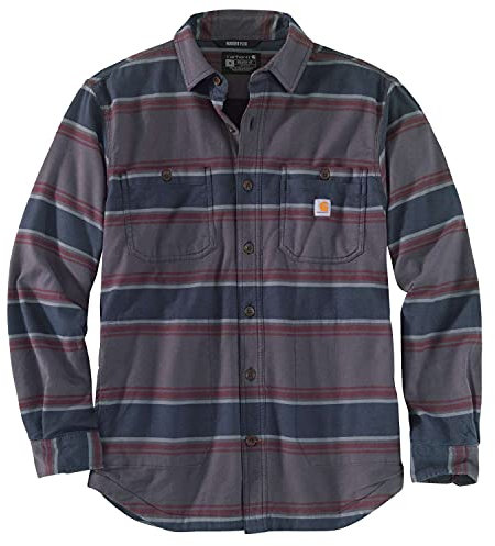 Carhartt Mens Workwear Relaxed Fit Flannel Fleece-Lind Plaid Shirt, Shadow Stripe, XXL