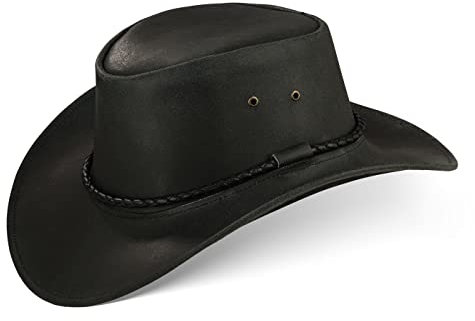 Black Forest Fox JERO Western Cowboy Reiten Leder Sonnen Hut in (L, Schwarz)