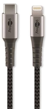goobay Câble Lightning Apple - Certifié MFi - Câble textile premium extra-résistant avec connecteurs métalliques - USB-C vers Lightning - 1m