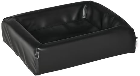 PawHut Cama para Perros Pequeños Colchón para Mascotas Tapizado en Cuero PU Acolchado de Espuma y Lavable con Cremallera 58x49x14,5 cm Negro