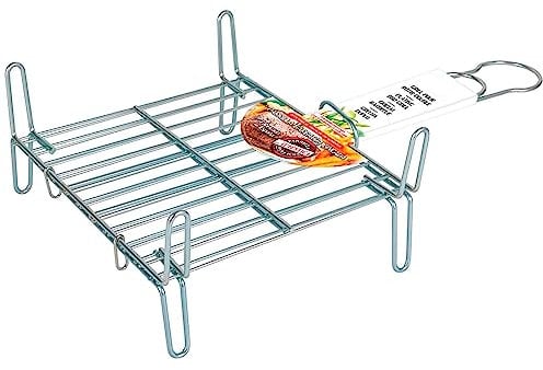 Parrilla Doble para Barbacoa, Rejilla de Acero, Grill portátil con Patas, asado de Pescado, Carne, Ideal para jardín, Camping, Acampada, 25 x 25 cm