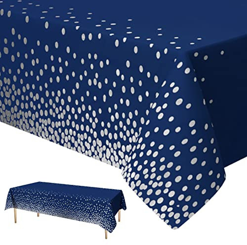 Xinvery Dot Tischdecken, Blau Weiß Dot Konfetti Party Tischdecken wasserdichte Einweg Tischdecken für Picknick Baby Shower Halloween Weihnachten Geburtstag Dekorationen 137 x 274cm