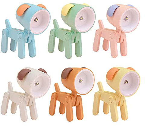 RuiDay Mini Nachtlicht kinder lampe,LED Cute Nachtlicht mit Handyhalter, Kawaii deko Haustier Hund Dino Hase und Hirsch,Faltbar Tischlampe für Schlafzimmer Baby Zimmer (6 Stück-Welpe)