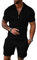Hoefirm Herren-Trainingsanzug, Poloshirt und Hose, kurzärmelig, mit Reißverschluss, für Jogger, Fitnessstudio, lässig, Laufen, Sport, Sweat-Activewear, 2-teilig, Schwarz , XXL