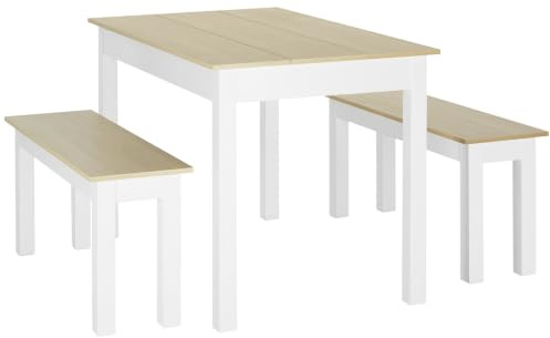 HOMCOM 3-teiliges Esstisch-Set mit 2 Bänken für 4-6 Personen | Zeitgenössischer Stil, Küche-Esszimmer-Wohnzimmer, Spanplatte.