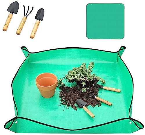 Tappetino da Giardinaggio per Rinvaso,Tappetino per Piante da Giardino Impermeabile,75×75cm Tappetino da Trapianto,avec 3pcs Giardino Pala Spade Tappetino per Rinvaso di Piante,per Piante Grasse
