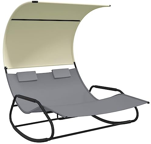 Bussandri Exclusive - Doppel-Schaukelliege mit Sonnendach Grau und Creme
