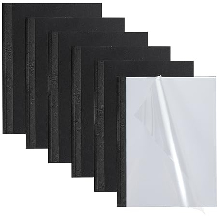 HOUYEE 20 Pack Thermal Binding Presentation Covers,1/16 Inch Spine Holds 15 Sheets, Ultra Clear Front Cover, Black Paper Back Cover,Letter Size