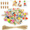 Hengxinc Lot de 120 Mini Pince à Linge Bois Le cœur Mini Pince à Linge Mariage Petite Epingle en Bois pour Photo pour Polaroid Photo avec 10M Corde de Jute DIY Mini Epingle en Bois Photo (Couleur)