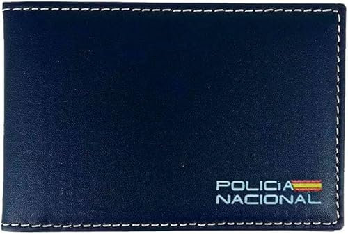 Cartera Porta Placa Piel Azul con Nuevo Logo Policia Nacional. Piel