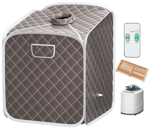 RELAX4LIFE Sauna à Vapeur Portable 2L 1000W, Cabine de Sauna Pliable à Domicile avec 9 Températures Ajustables, Tente de Spa avec Rouleau de Massage, Télécommande pour Détoxification (Gris)
