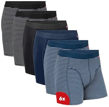 DANISH ENDURANCE Boxershorts Herren 3er/6er Pack, Bio Baumwolle (Mehrfarbig (2X Schwarz gestreift, 1x Schwarz, 1x Marineblau, 2X Marineblau gestreift) - 6er Pack, 2XL)
