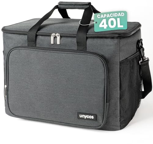 unycos - Bolsa Térmica Porta Alimentos【40L】 Nevera Portátil, Lunch Box Impermeable, Hermética e Isotérmica, Porta Fiambrera de Gran Capacidad para Almuerzo, Oficina, Viaje, Pícnic o Colegio (Negro)