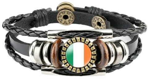 Cernomal Geflochtene Armbänder Mit Irland-Flagge – Modischer Lederarmreif Mit Nationalflaggen-Motiv, Für Männer Und Frauen, Mehrschichtiges Geflecht, Verstellbarer Druckknopf-Armbands