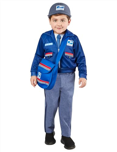 Rubie's USPS Briefträger Kostüm für Kinder, Oberteil mit Hose, Hut und Schulranzen, 4T
