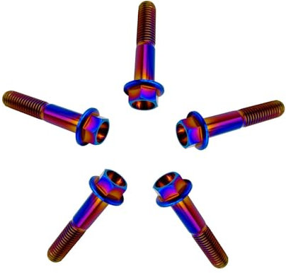 RISON-Titanium Pernos con Reborde de Titanio M10x1.25x45mm, 5 Piezas Tornillo de Cabeza Hexagonal con Brida, Tornillo Allen Accesorios de Fijación Modificación para Moto, Bici